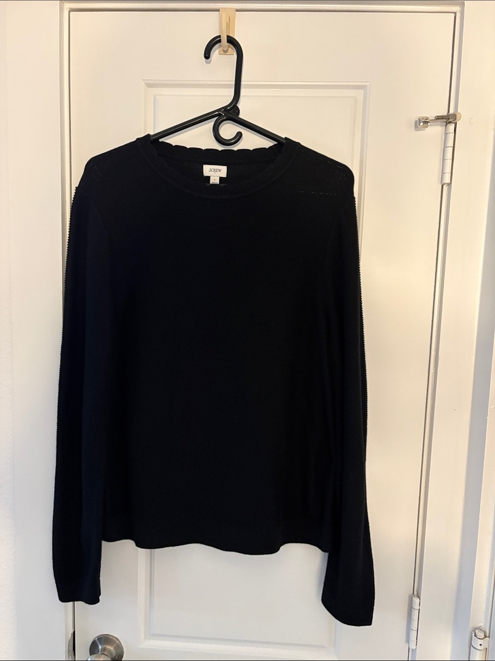 J. Crew Black Long-Sleeve Scallop Neck Light Sweater